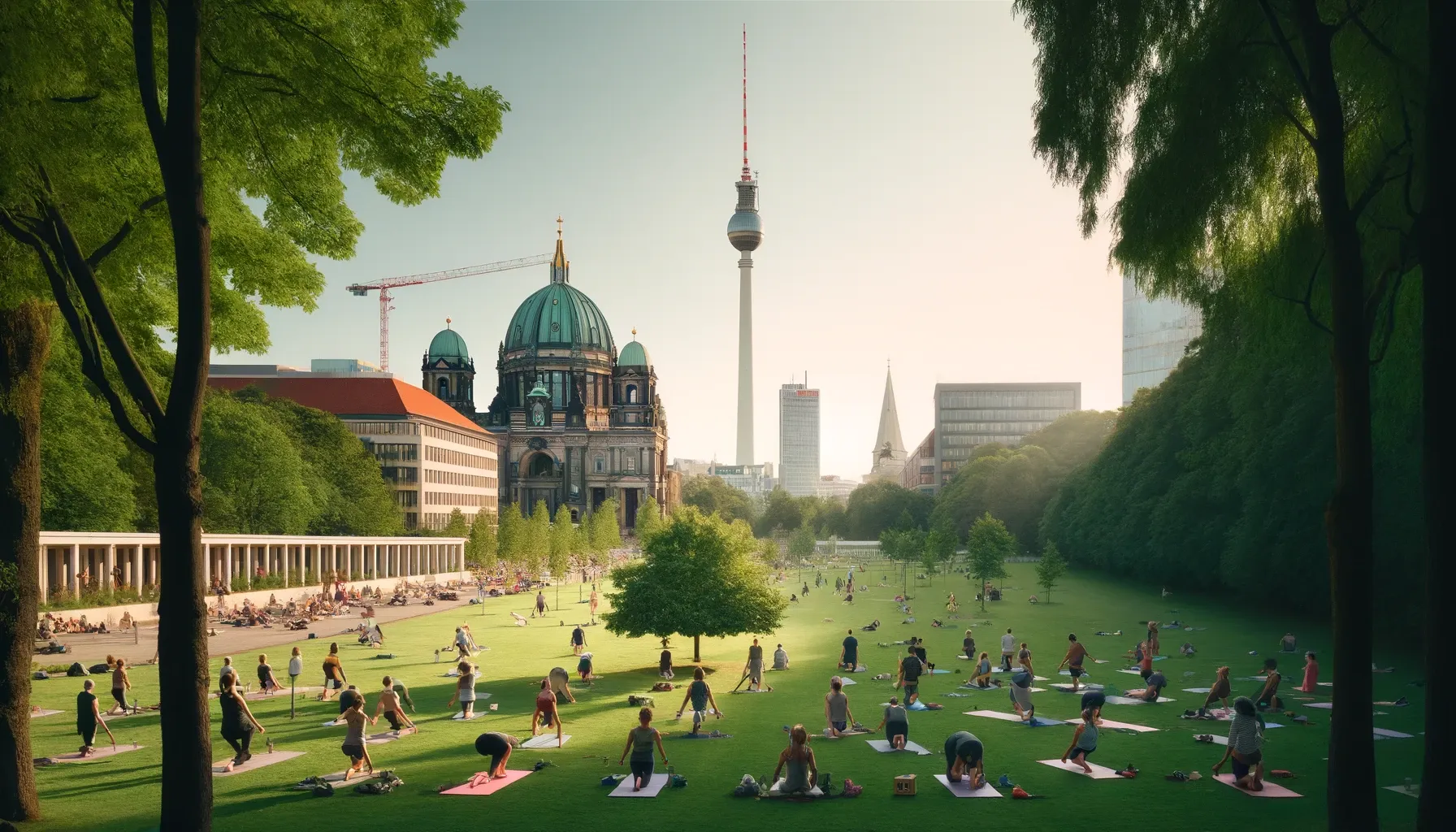 Berlin mit einer Yogaklasse im Grünen