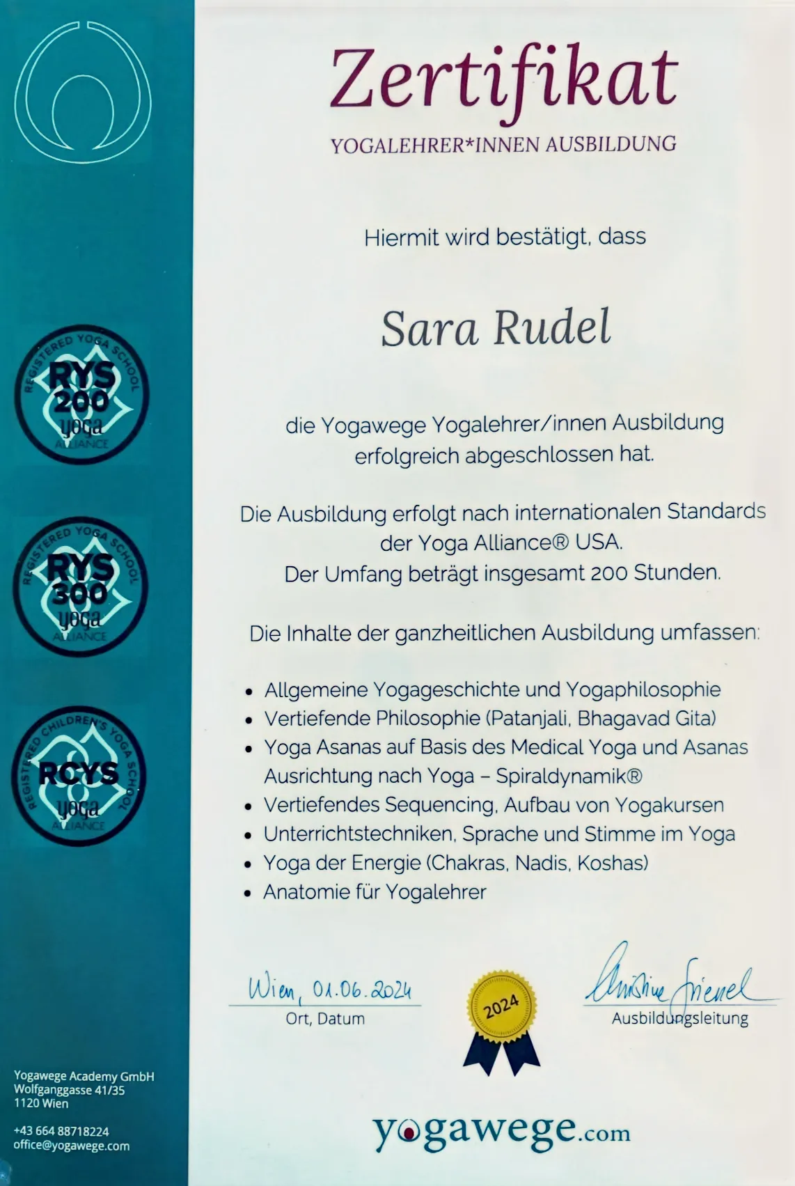 Vorschau Zertifikat Yogalehrerin